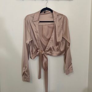 FRONT TIE SATIN BLOUSE